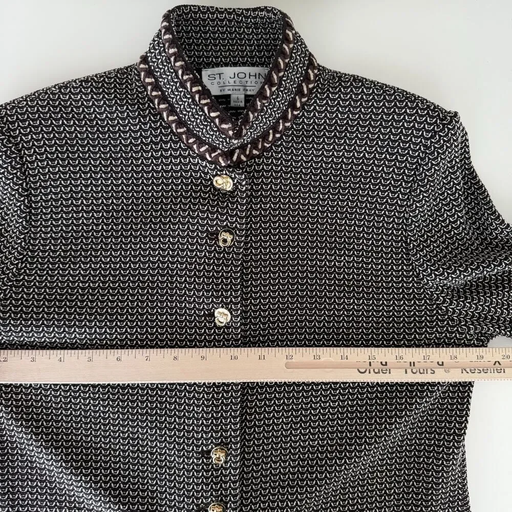St John Skirt Jacket‎ Suit 4 and 6 Brown Textured Knit Career Elegant Military